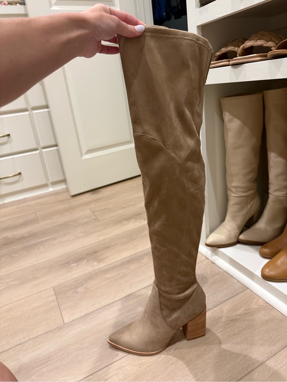 Women's Taupe Over-the-Knee Block Heel Boots